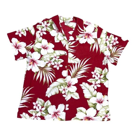 Vintage Go Barefoot Hawaiian Shirt XL Red Floral Short Sleeve Button-Up Cruise - Picture 1 of 4